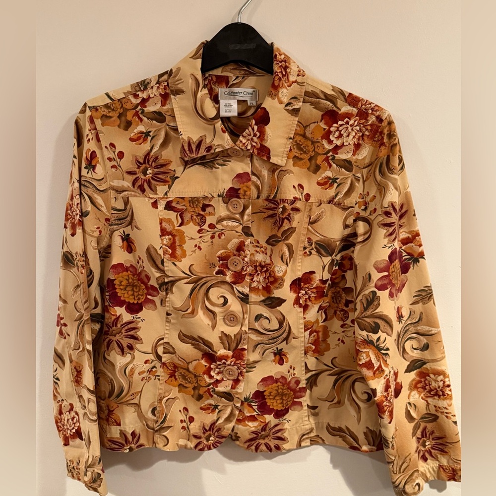 Coldwater Creek Beige Floral Button Down Jacket